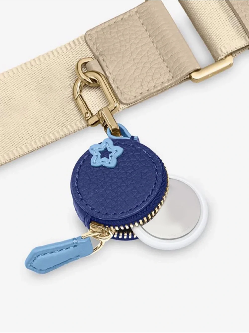 Textured Navy blueberry Keychain Pouch with Gold Hardware